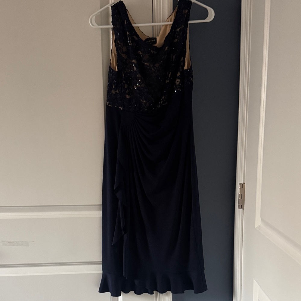 connected apparel Navy Sequin Lace Midi Dress